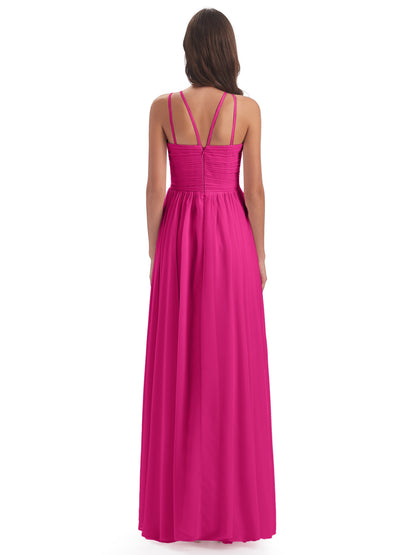 Ellianna Halter Open Back Chiffon Long Bridesmaid Dresses