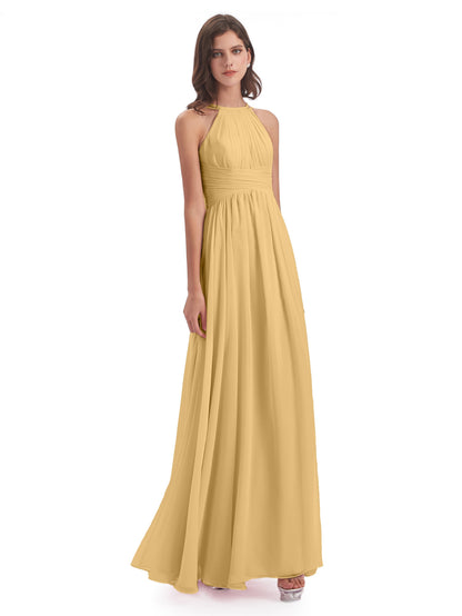 Ellianna Halter Open Back Chiffon Long Bridesmaid Dresses