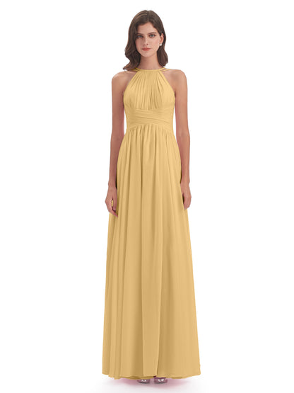 Ellianna Halter Open Back Chiffon Long Bridesmaid Dresses