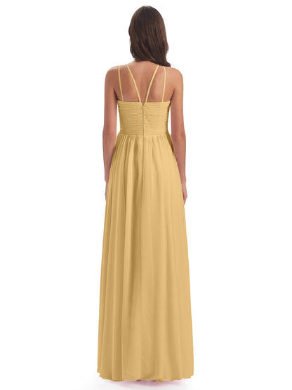 Ellianna Halter Open Back Chiffon Long Bridesmaid Dresses