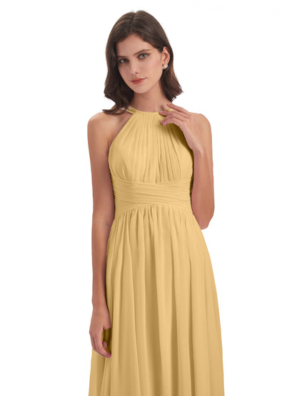 Ellianna Halter Open Back Chiffon Long Bridesmaid Dresses