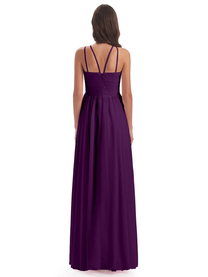 Ellianna Halter Open Back Chiffon Long Bridesmaid Dresses