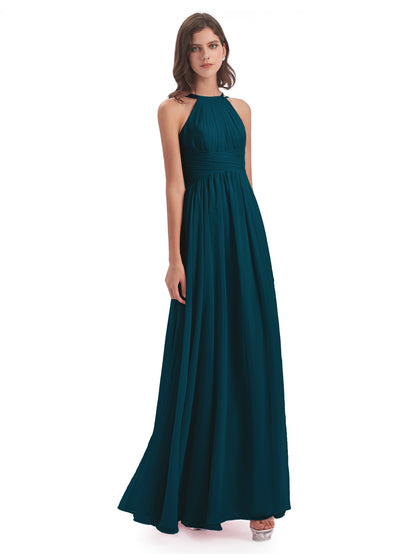Ellianna Halter Open Back Chiffon Long Bridesmaid Dresses