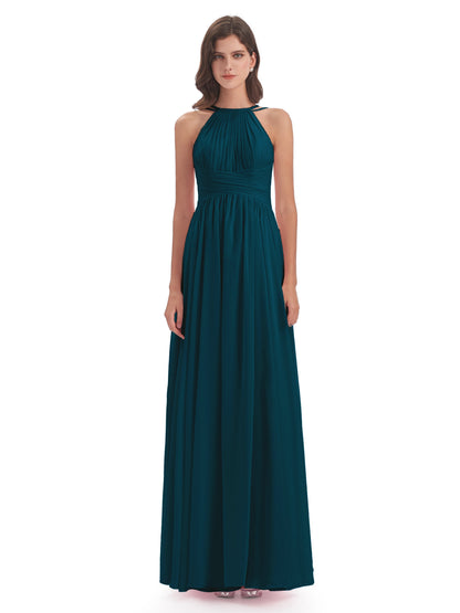 Ellianna Halter Open Back Chiffon Long Bridesmaid Dresses