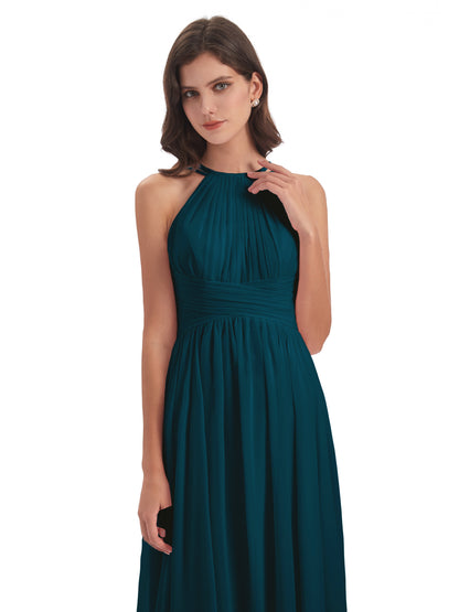 Ellianna Halter Open Back Chiffon Long Bridesmaid Dresses