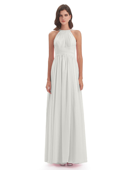 Ellianna Halter Open Back Chiffon Long Bridesmaid Dresses