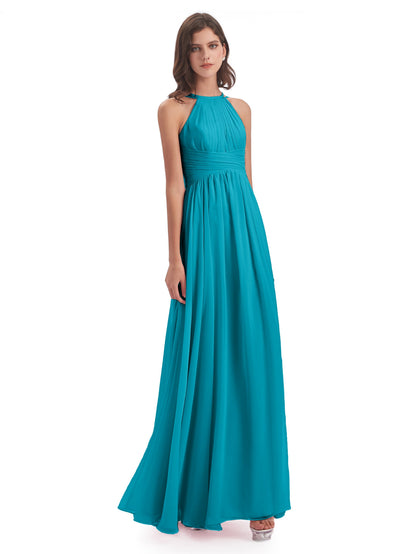 Ellianna Halter Open Back Chiffon Long Bridesmaid Dresses