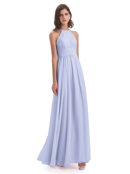 Ellianna Halter Open Back Chiffon Long Bridesmaid Dresses