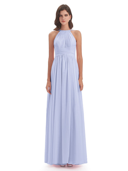 Ellianna Halter Open Back Chiffon Long Bridesmaid Dresses