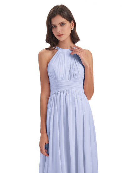 Ellianna Halter Open Back Chiffon Long Bridesmaid Dresses