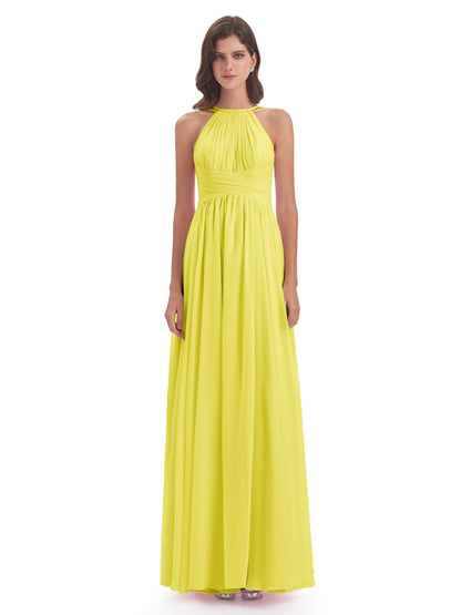 Ellianna Halter Open Back Chiffon Long Bridesmaid Dresses