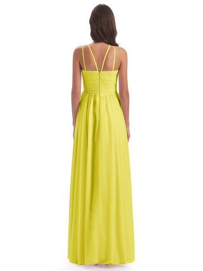 Ellianna Halter Open Back Chiffon Long Bridesmaid Dresses