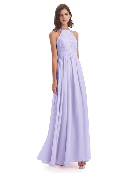 Ellianna Halter Open Back Chiffon Long Bridesmaid Dresses