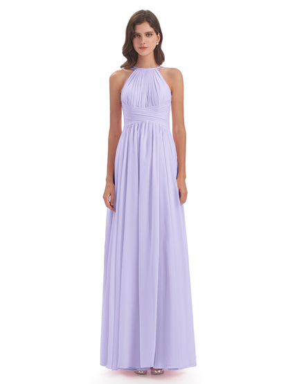 Ellianna Halter Open Back Chiffon Long Bridesmaid Dresses