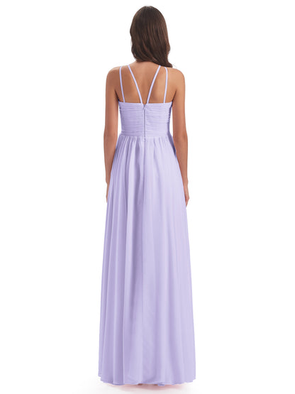 Ellianna Halter Open Back Chiffon Long Bridesmaid Dresses