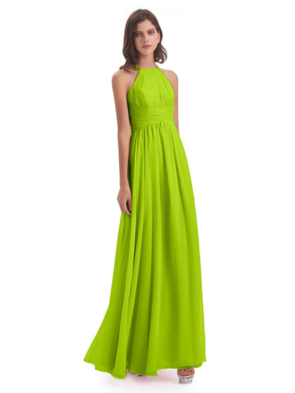 Ellianna Halter Open Back Chiffon Long Bridesmaid Dresses