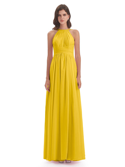 Ellianna Halter Open Back Chiffon Long Bridesmaid Dresses