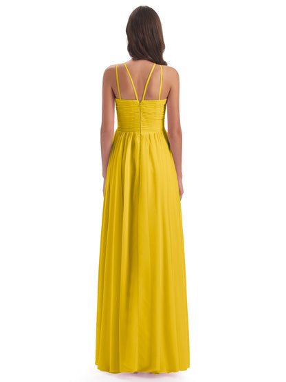 Ellianna Halter Open Back Chiffon Long Bridesmaid Dresses