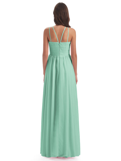 Ellianna Halter Open Back Chiffon Long Bridesmaid Dresses