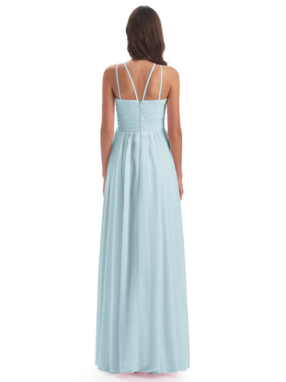 Ellianna Halter Open Back Chiffon Long Bridesmaid Dresses