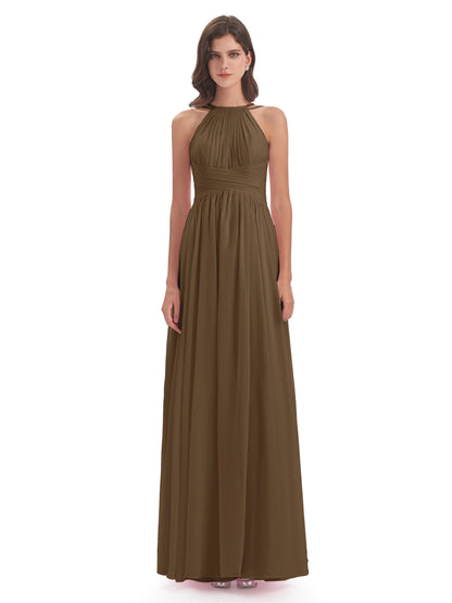 Ellianna Halter Open Back Chiffon Long Bridesmaid Dresses