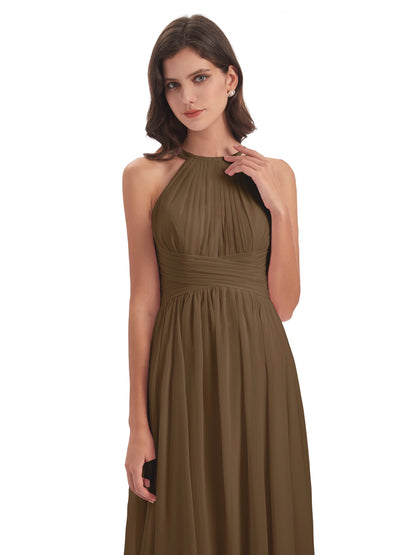 Ellianna Halter Open Back Chiffon Long Bridesmaid Dresses