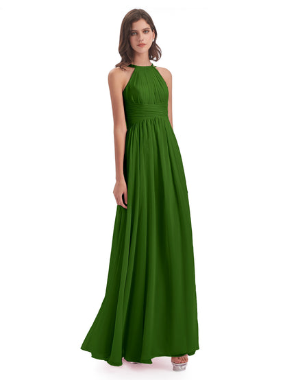 Ellianna Halter Open Back Chiffon Long Bridesmaid Dresses