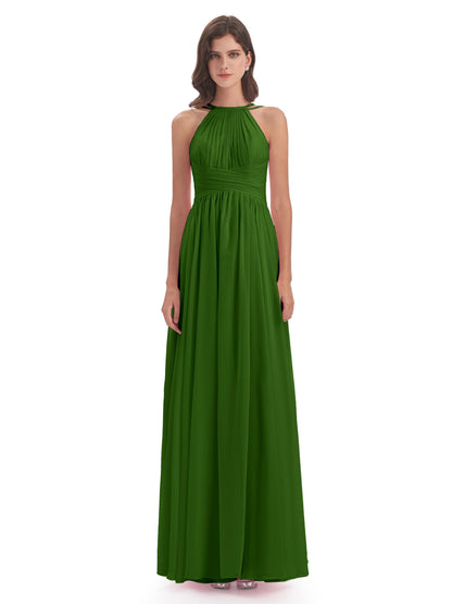 Ellianna Halter Open Back Chiffon Long Bridesmaid Dresses