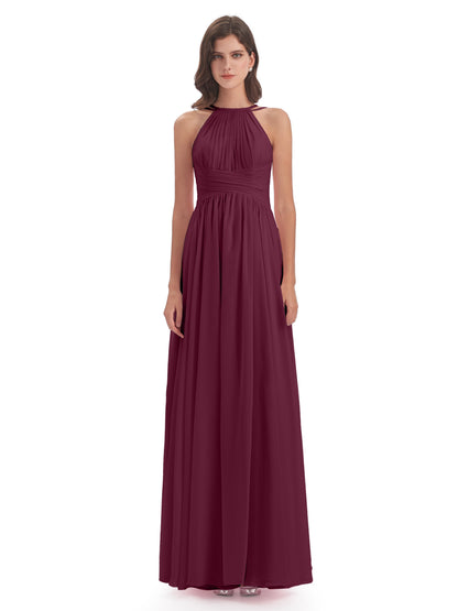 Ellianna Halter Open Back Chiffon Long Bridesmaid Dresses