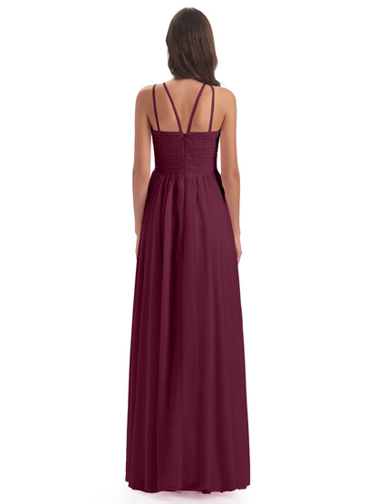 Ellianna Halter Open Back Chiffon Long Bridesmaid Dresses