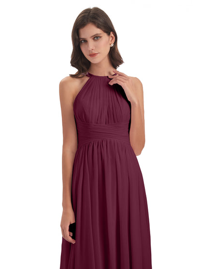 Ellianna Halter Open Back Chiffon Long Bridesmaid Dresses