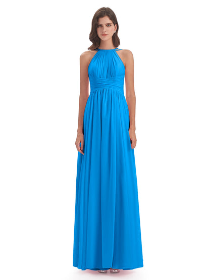 Ellianna Halter Open Back Chiffon Long Bridesmaid Dresses