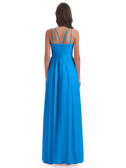 Ellianna Halter Open Back Chiffon Long Bridesmaid Dresses