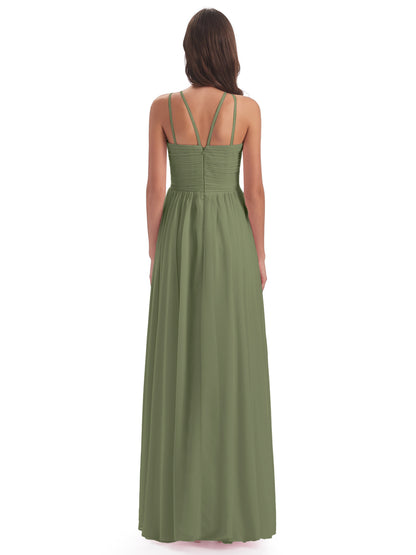 Ellianna Halter Open Back Chiffon Long Bridesmaid Dresses