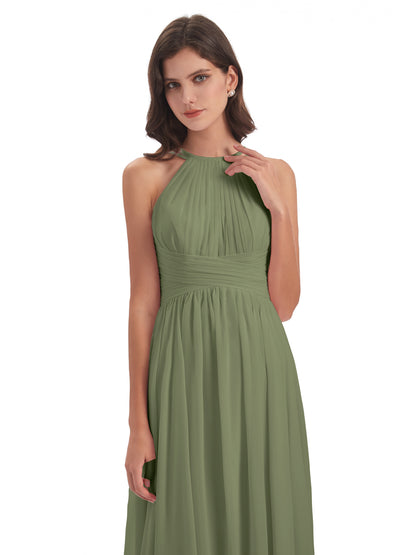 Ellianna Halter Open Back Chiffon Long Bridesmaid Dresses