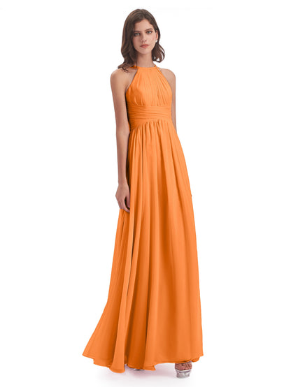 Ellianna Halter Open Back Chiffon Long Bridesmaid Dresses