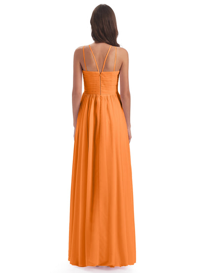 Ellianna Halter Open Back Chiffon Long Bridesmaid Dresses