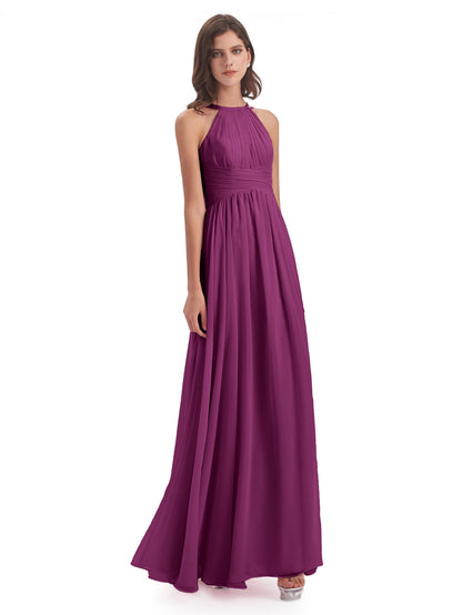Ellianna Halter Open Back Chiffon Long Bridesmaid Dresses