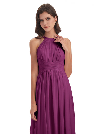 Ellianna Halter Open Back Chiffon Long Bridesmaid Dresses