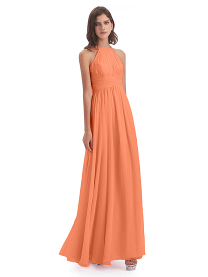 Ellianna Halter Open Back Chiffon Long Bridesmaid Dresses
