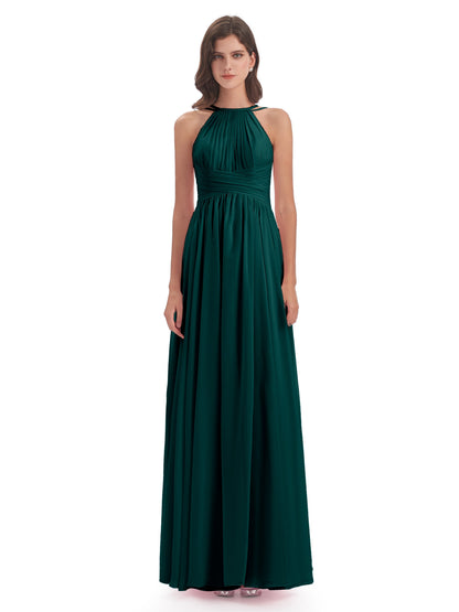 Ellianna Halter Open Back Chiffon Long Bridesmaid Dresses