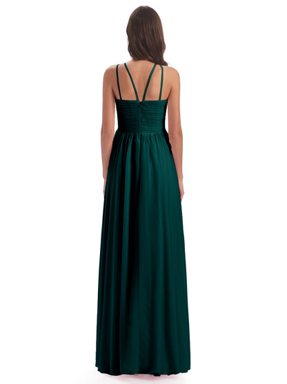 Ellianna Halter Open Back Chiffon Long Bridesmaid Dresses