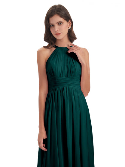 Ellianna Halter Open Back Chiffon Long Bridesmaid Dresses