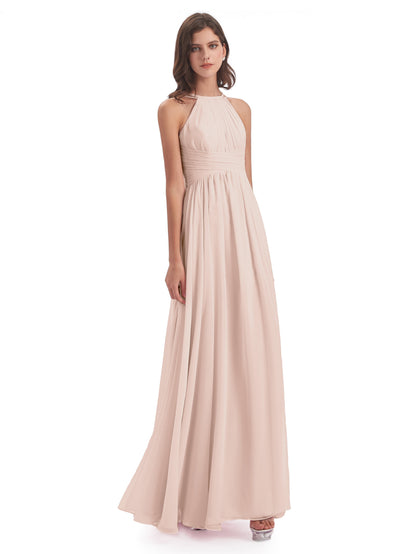 Ellianna Halter Open Back Chiffon Long Bridesmaid Dresses