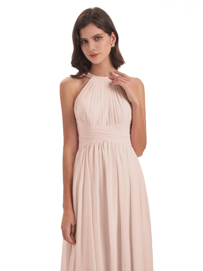 Ellianna Halter Open Back Chiffon Long Bridesmaid Dresses