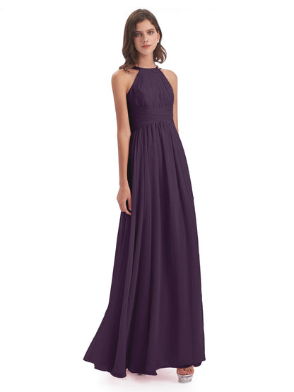 Ellianna Halter Open Back Chiffon Long Bridesmaid Dresses