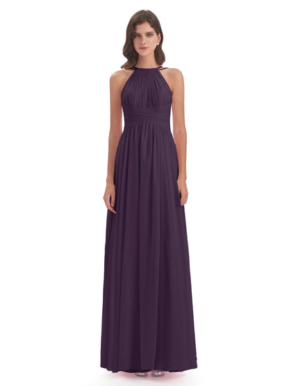 Ellianna Halter Open Back Chiffon Long Bridesmaid Dresses
