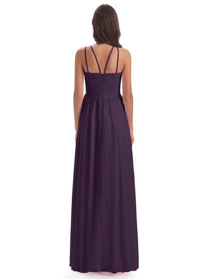 Ellianna Halter Open Back Chiffon Long Bridesmaid Dresses