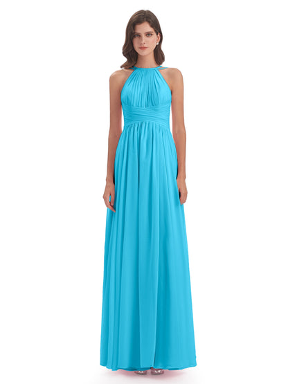 Ellianna Halter Open Back Chiffon Long Bridesmaid Dresses