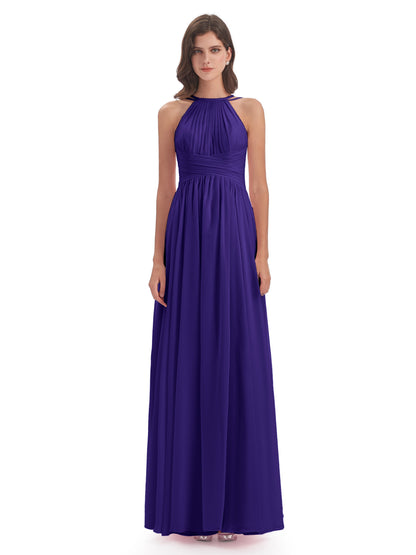 Ellianna Halter Open Back Chiffon Long Bridesmaid Dresses